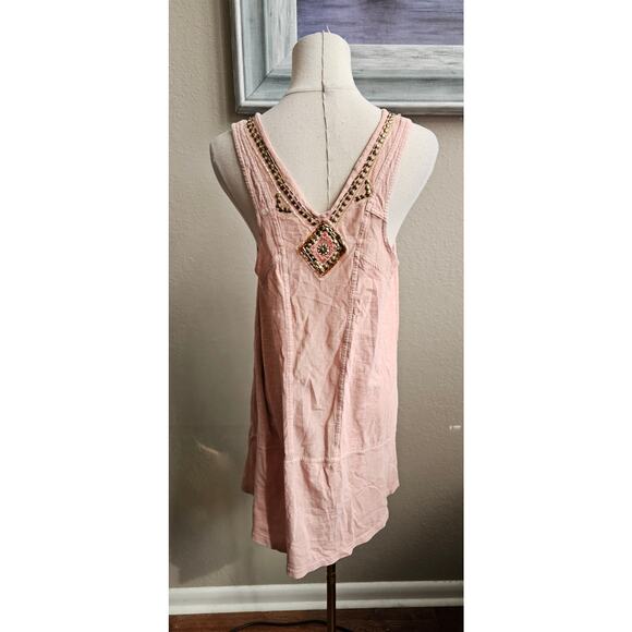 Free People Women Embroidered Boho Focus On Center Beaded Tank Top Medium Pink - Picture 5 of 5